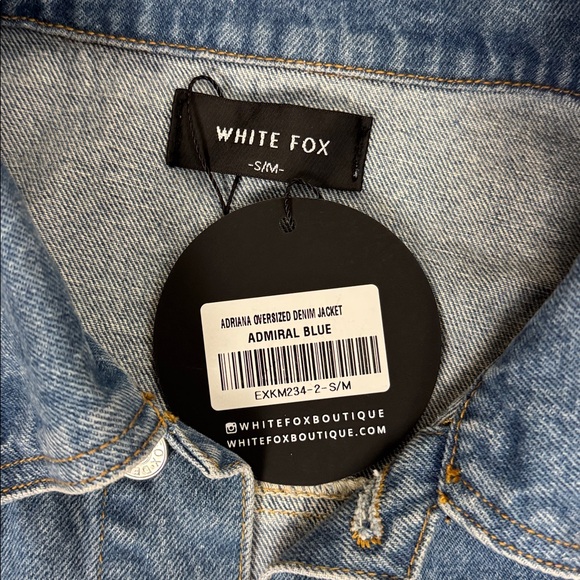 White Fox Adriana Oversized Denim Jacket Admiral Blue with Patches Size S/M - Picture 8 of 9
